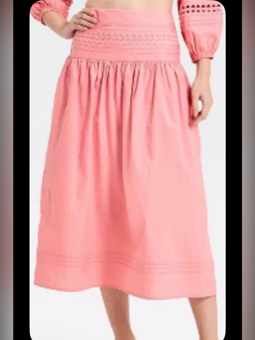 Women's Pink Midi Skirt - Lightweight Gathered Waist